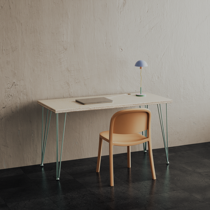 Office Desk, Birch Plywood Top on Hairpin legs / PLY & FORMICA Collection