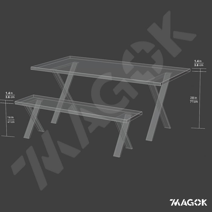 Table & Bench, Matching Dining Set on X-Frame steel legs, Choice of colours / INDUSTRIAL collection