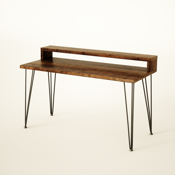 Desk with Monitor Stand, Reclaimed Wood on Hairpin Legs, Customisable  / RECLAIMED Collection