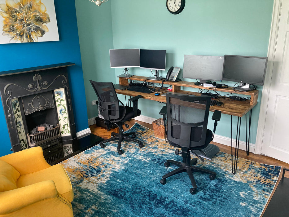 Desk with Monitor Stand, Reclaimed Wood on Industrial V-Frame Legs / INDUSTRIAL Collection