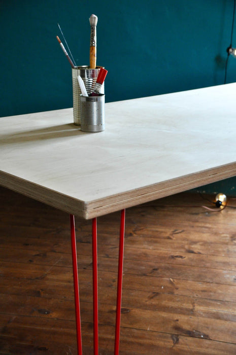 Office Desk, Birch Plywood Top on Hairpin legs / PLY & FORMICA Collection