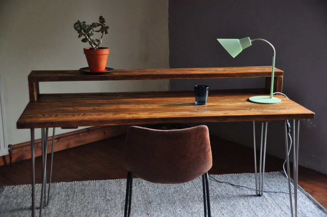 Desk with Monitor Stand, Reclaimed Wood on Hairpin Legs, Customisable  / RECLAIMED Collection