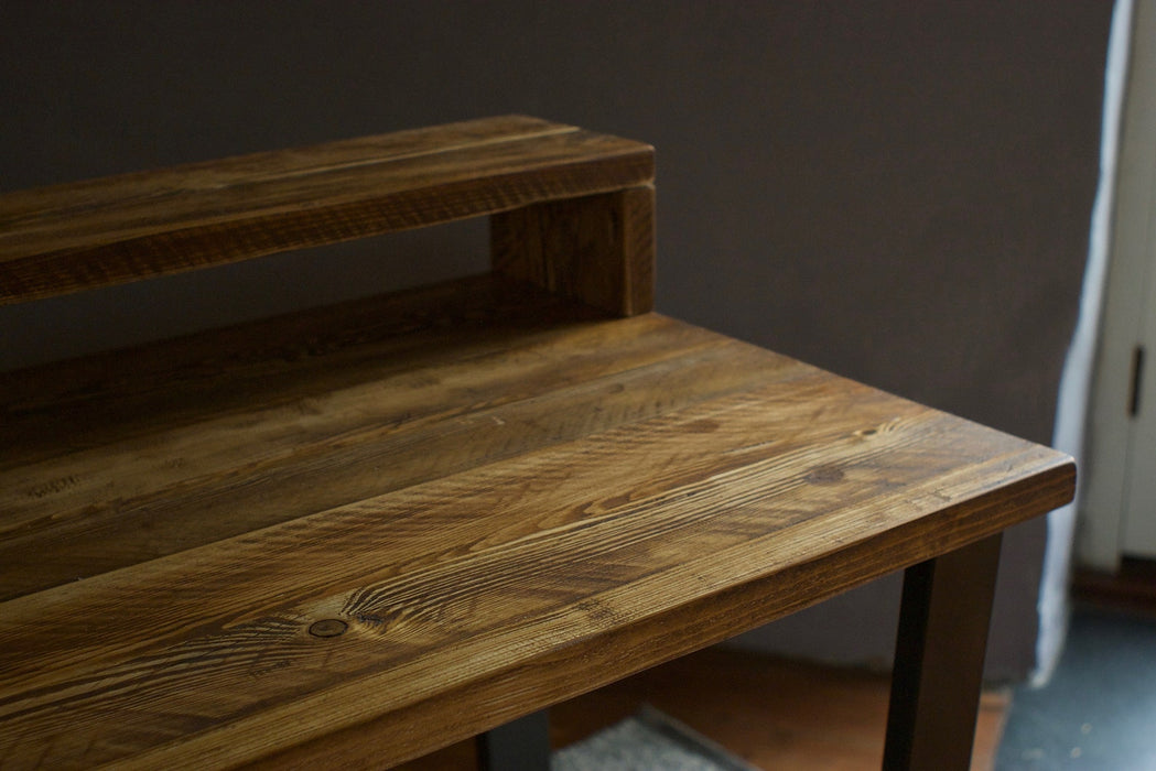 Desk with Monitor Stand, Reclaimed Wood on Industrial V-Frame Legs / INDUSTRIAL Collection