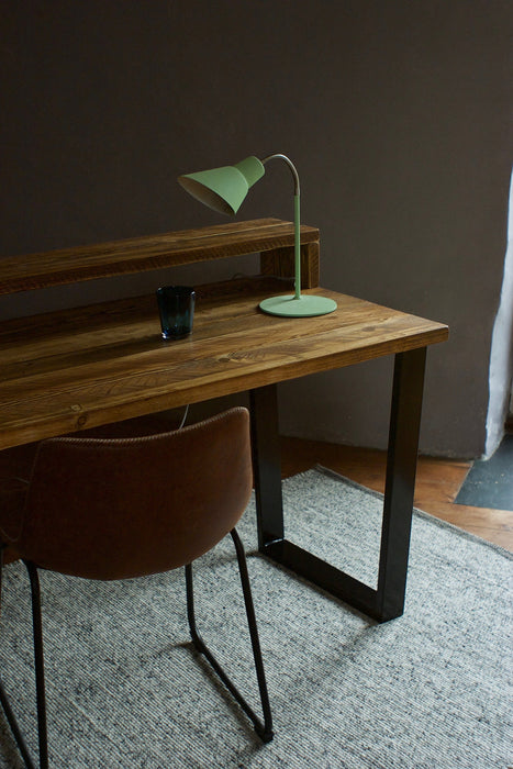 Desk with Monitor Stand, Reclaimed Wood on Industrial V-Frame Legs / INDUSTRIAL Collection