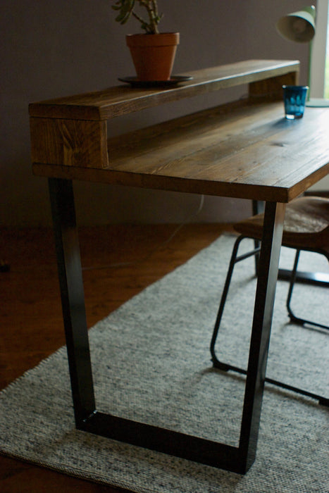 Desk with Monitor Stand, Reclaimed Wood on Industrial V-Frame Legs / INDUSTRIAL Collection