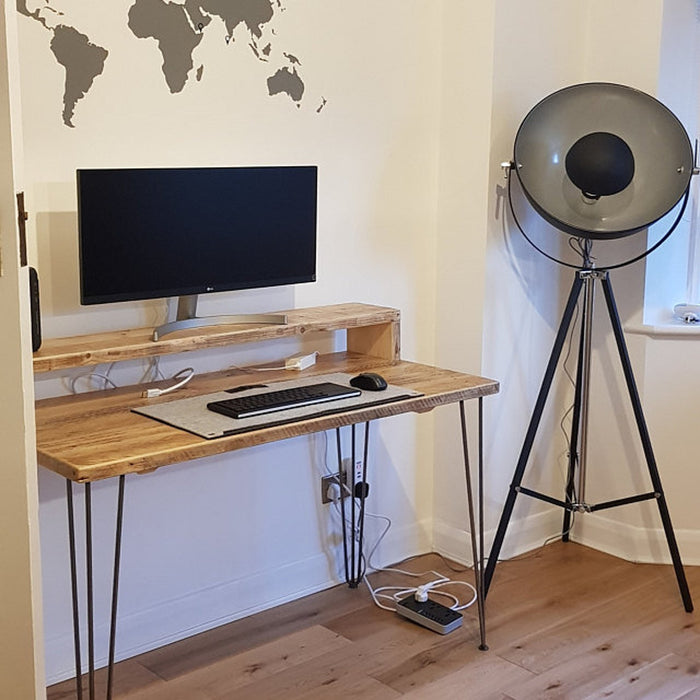 Desk with Monitor Stand, Reclaimed Wood on Hairpin Legs, Customisable  / RECLAIMED Collection