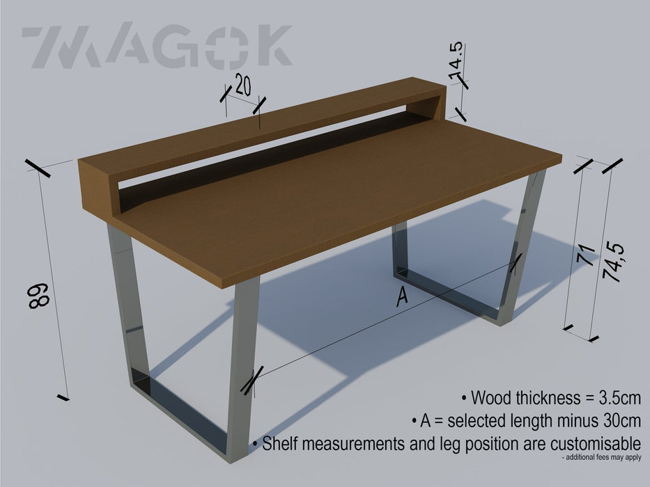 Desk with Monitor Stand, Reclaimed Wood on Industrial V-Frame Legs / INDUSTRIAL Collection