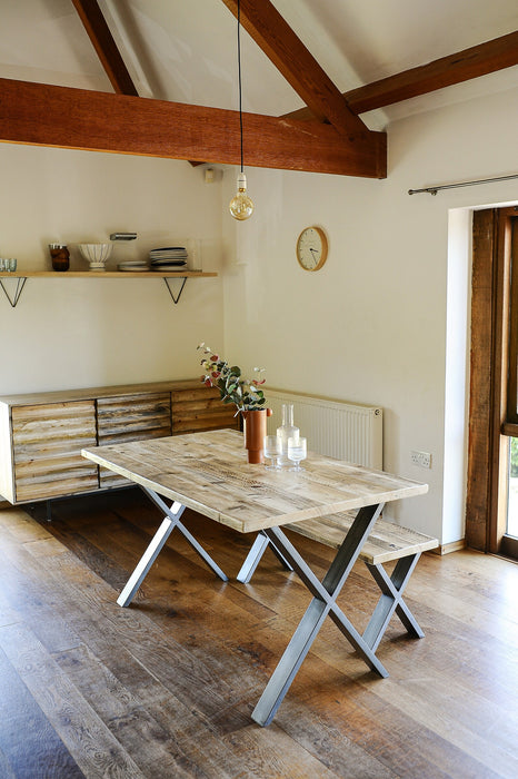 Table & Bench, Matching Dining Set on X-Frame steel legs, Choice of colours / INDUSTRIAL collection