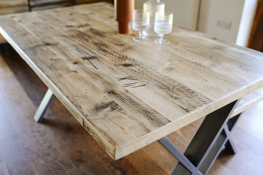 Table & Bench, Matching Dining Set on X-Frame steel legs, Choice of colours / INDUSTRIAL collection