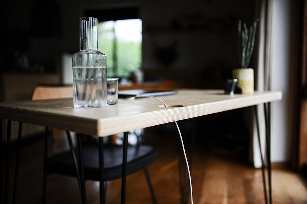 Office Desk, Birch Plywood Top on Hairpin legs / PLY & FORMICA Collection