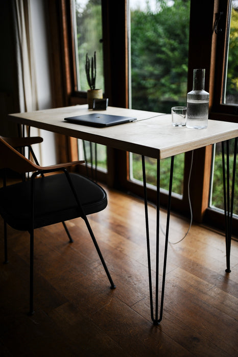 Office Desk, Birch Plywood Top on Hairpin legs / PLY & FORMICA Collection