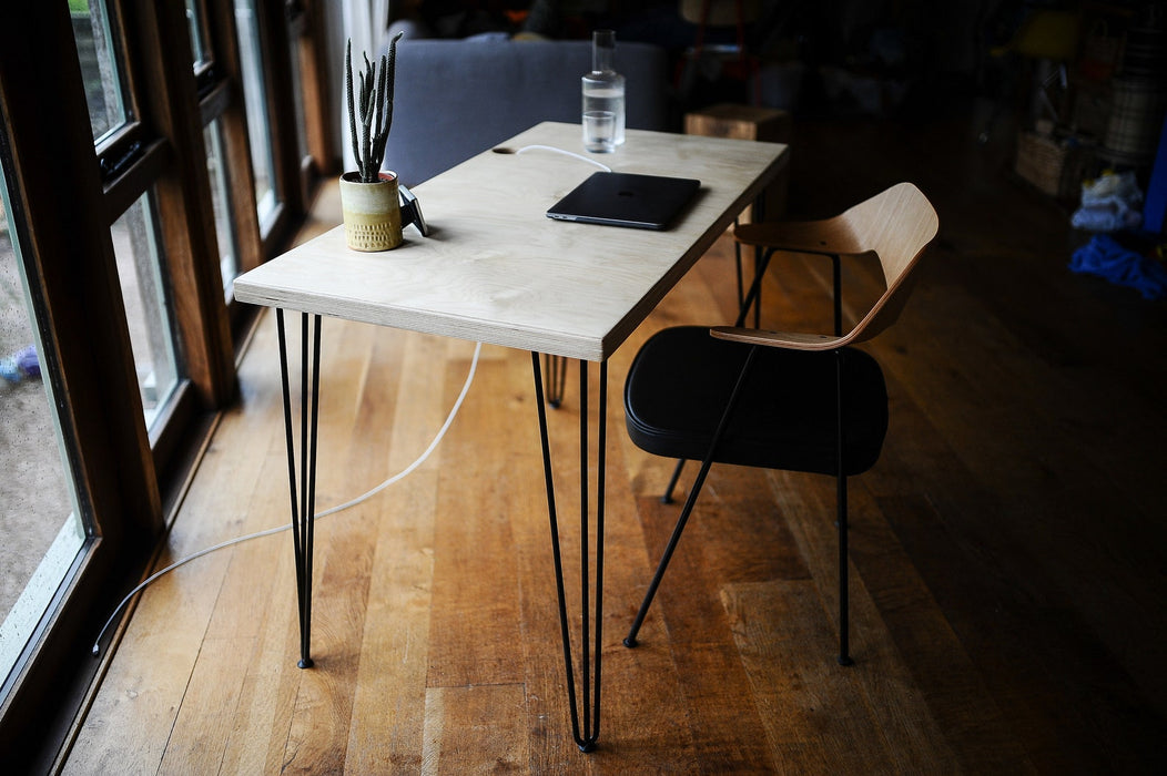 Office Desk, Birch Plywood Top on Hairpin legs / PLY & FORMICA Collection