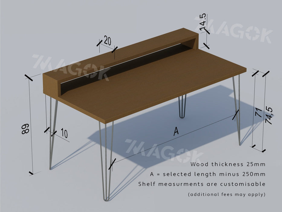 Desk with Monitor Stand, Reclaimed Wood on Hairpin Legs, Customisable  / RECLAIMED Collection