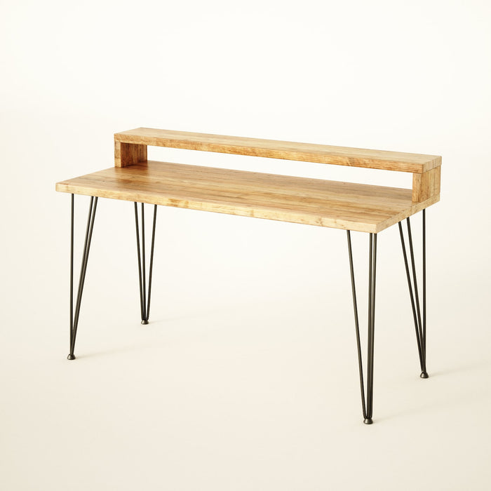 Desk with Monitor Stand, Reclaimed Wood on Hairpin Legs, Customisable  / RECLAIMED Collection