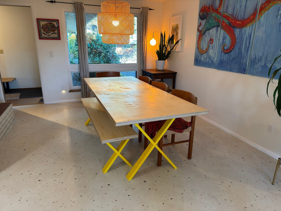 Birch Plywood Dining Table on Steel Legs / PLY & FORMICA Collection