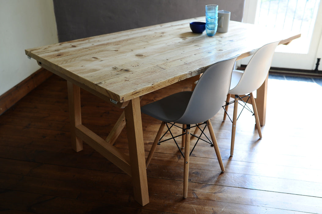 Farmhouse Dining table Extendable solid oak frame / RECLAIMED farmhouse Collection