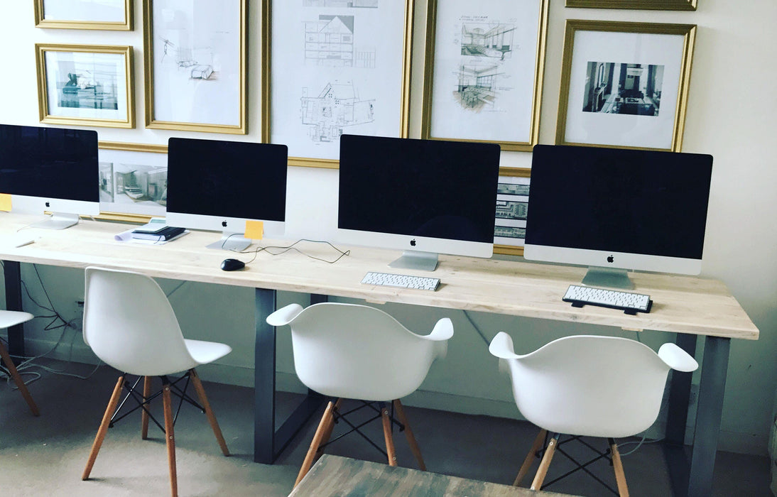 Home Office Long desk, Workstation. Reclaimed wood on Steel Legs.