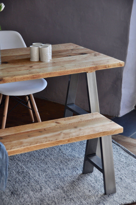 Table & Bench, Matching Dining Set on A-Frame Steel Legs, Choice of colours / INDUSTRIAL collection