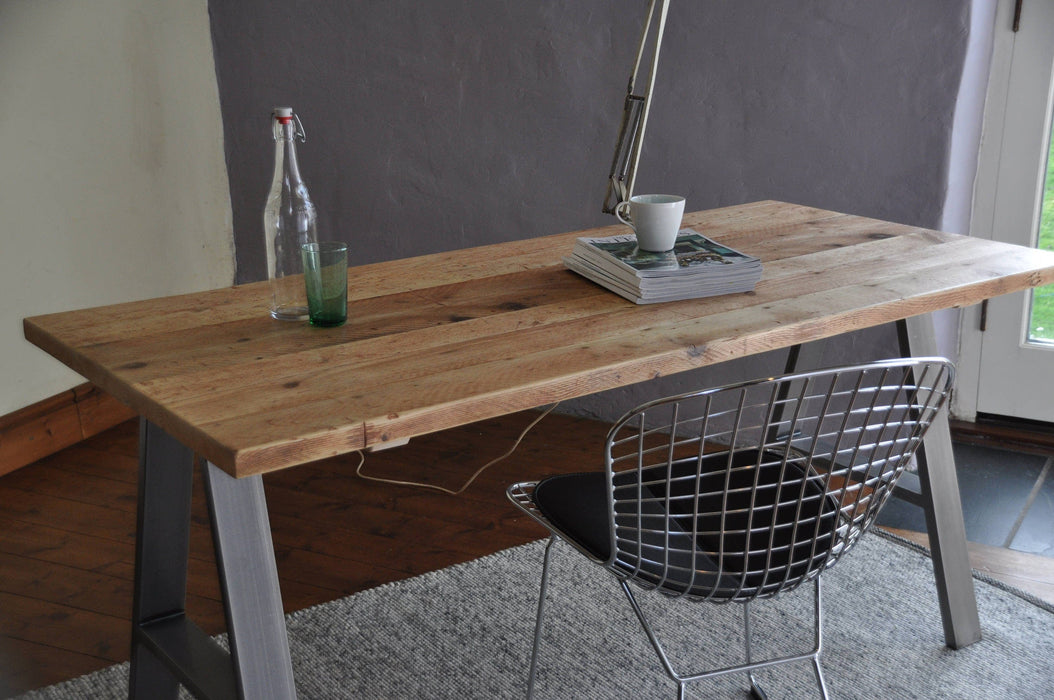 WFH study desk, reclaimed wood, A-Frame Steel legs / INDUSTRIAL Collection