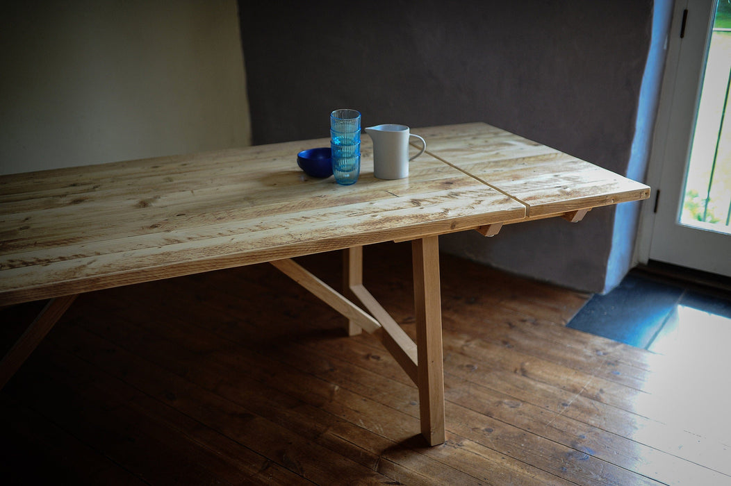 Farmhouse Dining table Extendable solid oak frame / RECLAIMED farmhouse Collection