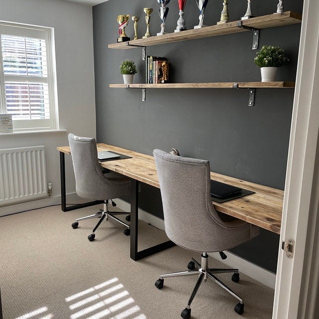 Home Office Long desk, Workstation. Reclaimed wood on Steel Legs.