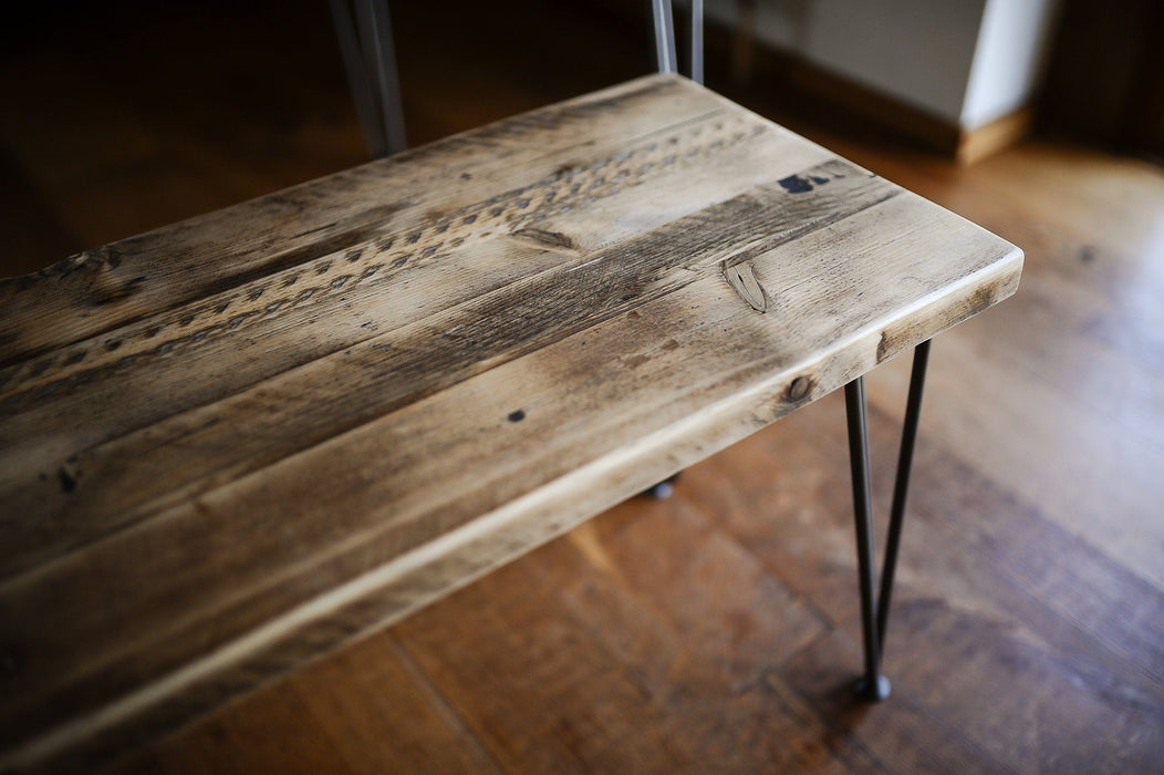 Bench on Hairpin legs, Authentic Reclaimed Solid Wood, Handcrafted in UK / RECLAIMED Collection